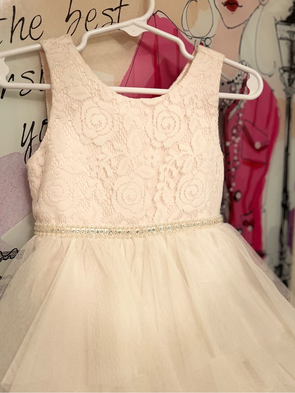 American Princess Ivory Lace & Layered Tulle Dress with Rhinestone Trim - 2T